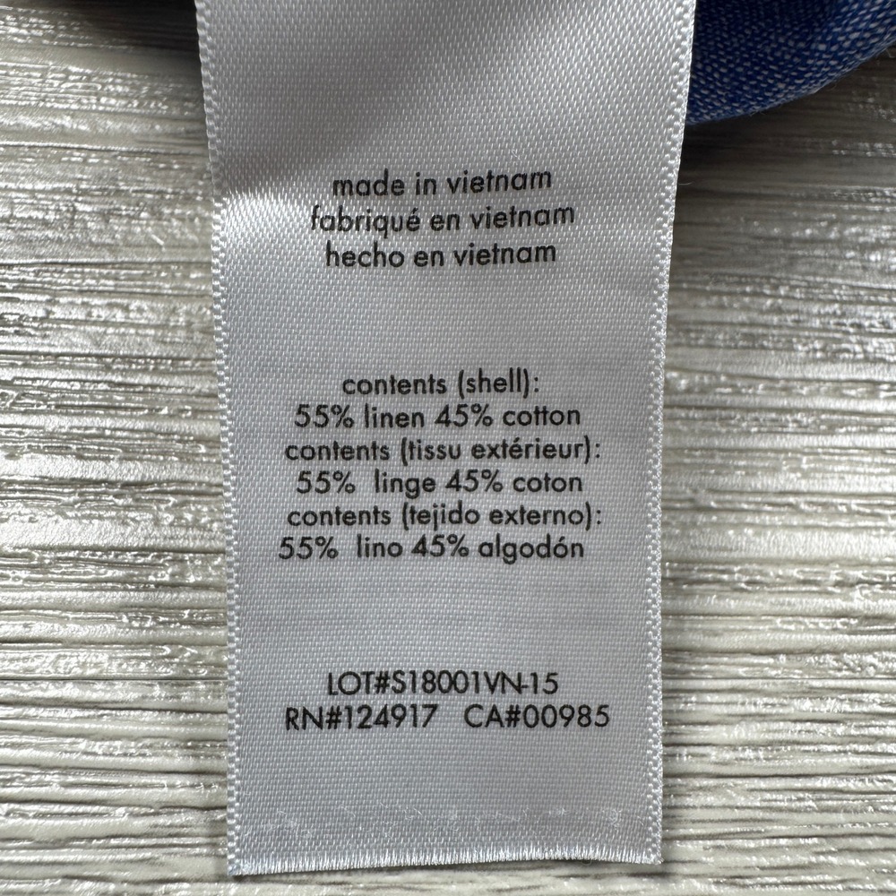 Onia Mens Button‎ Down Shirt Blue Linen Blend Short Sleeve Large Minimalist - Picture 6 of 6